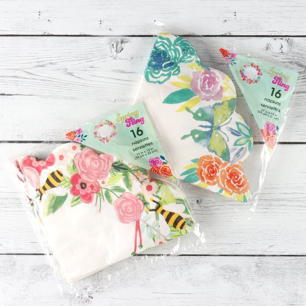 32 Decorative Springtime Napkin Bundle - Two Designs - Scalloped Edges
